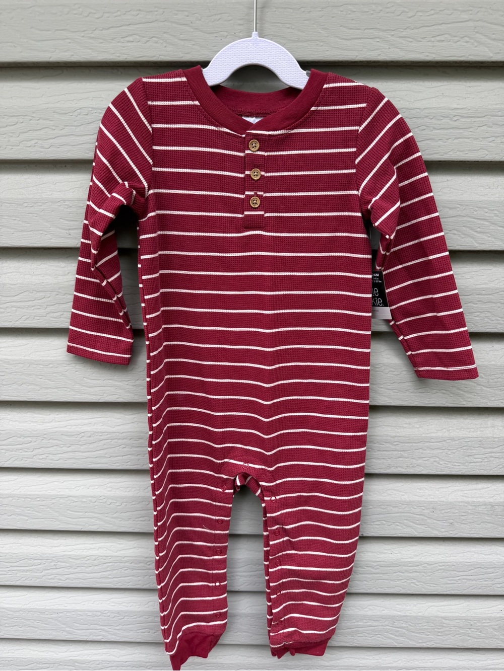 NWT Okie Dokie 24M Red Striped Waffle Knit Henley Coverall